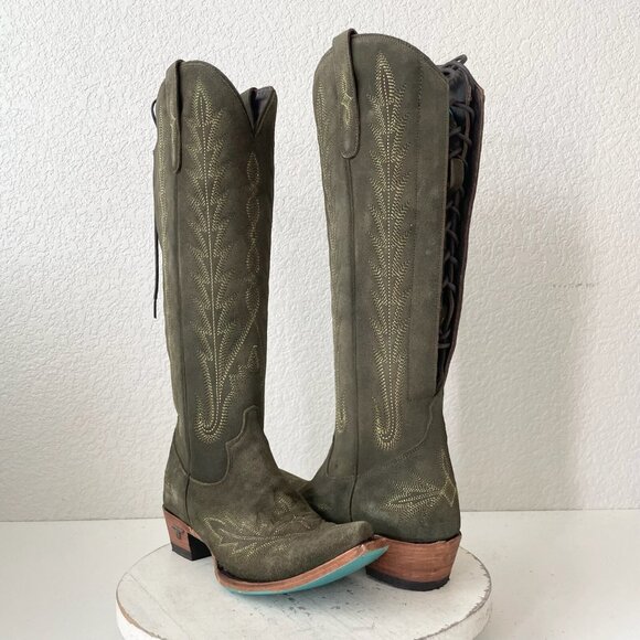 Lane LEXINGTON Knee High Womens Cowboy Boots 7.5 Green Western Cowgirl Lace Up